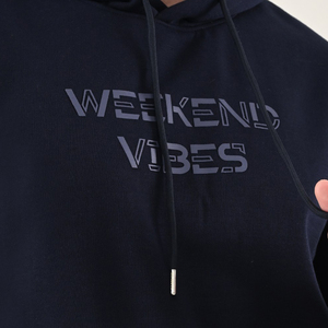 Sweat à capuche personnalisé pour homme, bleu marine, brodé, avec motif tonal Weekend et poche kangourou, décontracté - Product Image 6