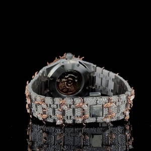 Luxury Unisex <b>Rectangle</b> Case Mechanical <b>Watch</b> 41mm Stainless Steel Rose <b>Gold</b> Spikes Diamond Dial Analog Date Sapphire 20mm - Product Image 4