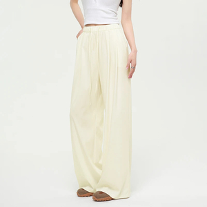 Pantalones Anchos de Cintura Alta para Mujer, Color Sólido, con Cordón, Corte Holgado, Largos, Casuales de Verano, Transpirables, de Secado Rápido, 100% Poliéster - Product Image 3