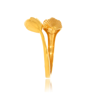 Luxury 18K Gold <b>Open</b> <b>Ring</b> for Women with Artistic Leaf and Floral Petal Design Textured Line Detail Designer Jewelry Wholesale - Product Image 3