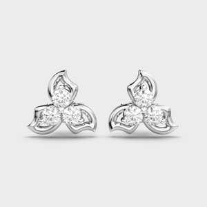 Boucles d'oreilles clous en diamant de laboratoire Swirl, argent sterling 925 massif, rhodiées, certifiées IGI, design trois pierres, cadeau d'anniversaire ou de fête - Product Image 1