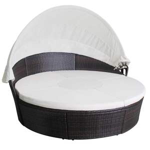 Lits de jardin élégants en polyrotin marron avec coussins, canapés de jardin - Product Image 3