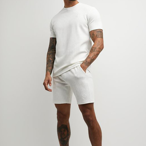 OEM Solid Front Logo Men's Summer Casual 2-Piece Sports Suit <b>Set</b> Half Zipper Shirts & Shorts Comfortable - Product Image 3