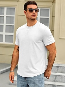 T-shirt blanc à manches courtes pour homme, col rond, coupe classique, jersey décontracté, 100% coton, couleur unie, respirant, séchage rapide, tricoté, coupe classique - Product Image 4