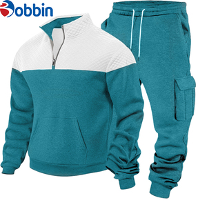 Best Quality Heavyweight 2 in 1 Custom Pullover Tracksuits for Men Custom <b>Print</b> Color Block Casual Outdoor Jogging Training Set - Product Image 6