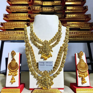 ชุดสร้อยคอทองคำแท้ 22K ลายวัด |   เครื่องประดับเจ้าสาวแบบดั้งเดิมของอินเดีย |   งานฝีมือเคลือบทองโบราณแบบแฮรัม - Product Image 1