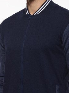 Chaqueta Bomber Azul Marino para Hombre, Cuello Alto, Cierre de Cremallera, Informal, Tejida, de Poliéster, Color Sólido, para Otoño, Corte Regular - Product Image 4