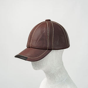Brown PU Leather Baseball <b>Cap</b> 6-Panel Fitted <b>Vintage</b> Style Unisex Casual Washed Ripped Breathable & Waterproof Four Seasons Wear - Product Image 2