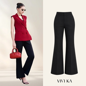 Pantalon tailleur évasé taille haute pour femme, coupe droite, élégant, infroissable, en tissu peigné ODM, idéal pour le bureau et les affaires - Product Image 1