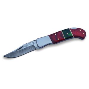 Couteaux pliants personnalisés, lame artisanale à motif Damas, avec manche ergonomique et étui en cuir pour le camping et la chasse en plein air - Product Image 1