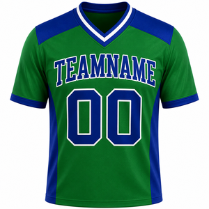 Maillot de baseball personnalisé vert et bleu, col en V, manches courtes, évacuation de l'humidité, unisexe, nom et numéro de l'équipe, impression sublimée - Product Image 3
