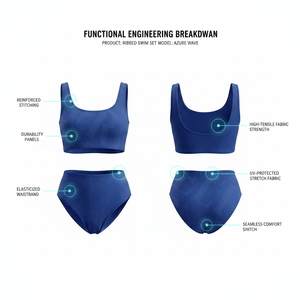 100% High Quality Ribbed Textured Plain Blank Bikini Set Square Neck Crop Top High Waist Two Piece Comfortable Suit Beachwear - Product Image 2