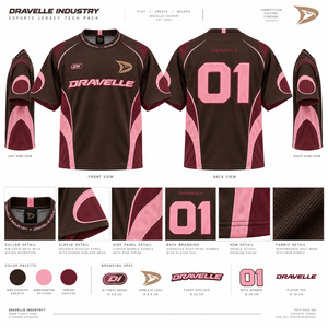 เสื้อทีมเกมมิ่งคอกลมสีน้ำตาลอมชมพูพิมพ์ลายสีน้ำตาลเข้มและสีแดงเลือดหมู ผ้าโพลีเอสเตอร์แห้งเร็ว - Product Image 6