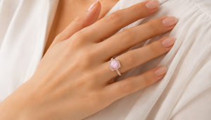 925 Sterling Silver Rhodium Plated <b>Pink</b> Morganite CZ Halo Engagement Wedding Ring with Cubic Zirconia Accents Trendy Women - Product Image 3