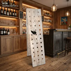 Porte-vin en bois rustique autoportant, support pour 50 bouteilles, présentoir sur pied pour bar à domicile, cave - Product Image 5