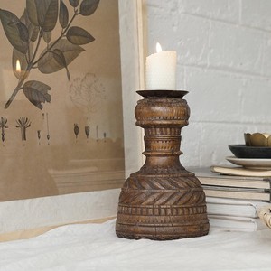 Acacia Wood Carved Candle Holder Wholesale - Handcrafted <b>Tea</b> Light <b>Stand</b> - Product Image 2