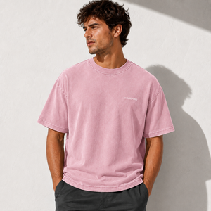 Camiseta Casual de Algodón de Manga Corta con Cuello Redondo Extra Grande Rosa para Hombre Warpro - Product Image 3