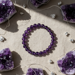 Handmade AAA Amethyst Round Bead <b>Bracelet</b> – Polished Gemstone Stretch <b>Bracelet</b> for Men & Women - Product Image 5