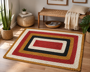 Alfombra de Yute Trenzada a Mano, Mezcla de Algodón, Tejido Plano, Rectangular, para Sala de Estar, Dormitorio, o Entrada, Estilo Boho - Product Image 3