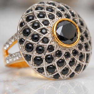 Wholesale Trendy Big <b>Dome</b> <b>Ring</b> 24K Gold Plated Silver Tone Full Zircon Paved Lattice Pattern Cocktail <b>Rings</b> for Women - Product Image 1