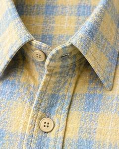 Customized Yellow Sky Blue Plaid Check Casual <b>Shirt</b> For <b>Men</b> Slim Fit Long Sleeve Button Down Cotton Stylish Premium Quality Wear - Product Image 3