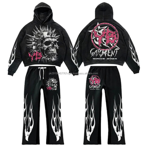 Ensembles de survêtements et sweats à capuche personnalisés 2024 de haute qualité, style streetwear, coupe courte, effet délavé vintage, évasés - Product Image 1