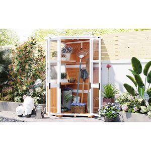 TOPMAX 63 ''Hauteur Jardin Armoire De Rangement En Bois Abri De Stockage D'outils En Plein Air Porte Verrouillable Jaune Mini Serre Cadre Froid - Product Image 2