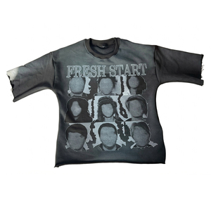 Nouveauté : T-shirt vintage surdimensionné au design unique et confortable, effet délavé, avec impression graphique Fresh Start, prix de gros - Product Image 1