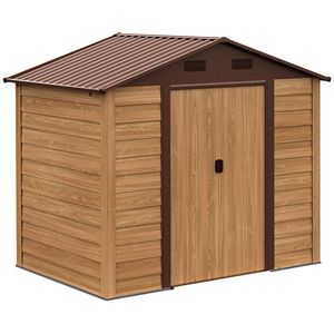 Casetta da Giardino in Metallo Marrone per Arredi da Esterno 7.7x6.4 ft, 2 Porte, 4 Prese d'Aria, Facile Montaggio - Product Image 1