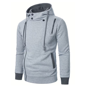 <b>Mens</b> <b>Grey</b> Zip Up Hoodie Casual Solid Pullover <b>Sweatshirt</b> with Drawstring and Contrast Cuffs <b>Mens</b> Oversized Hoodies - Product Image 3