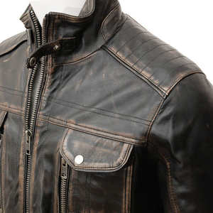 Chaqueta de Cuero para Hombre, Invierno, Cierre de Cremallera, Resistente al Viento e Impermeable, Estilo Urbano, Bolsillos Laterales, Cuero Genuino - Product Image 3