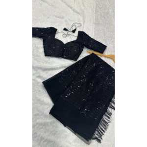 Sari de Fiesta Negro para Mujer, Diseño FB, con Lentejuelas y Bordado, Elegante, Talla M - Product Image 5