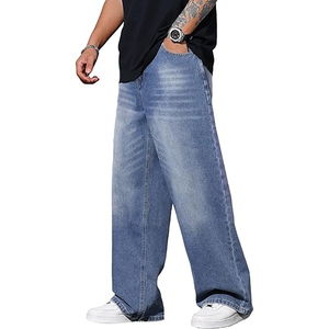 Men Fashion Vintage Wide Leg Jeans Oversized Loose Denim Pants <b>Hip</b> Hop Streetwear Wear - Product Image 2