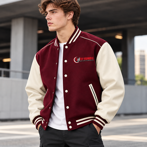 Veste universitaire pour homme Fly Humble, noir et blanc, logo brodé, vêtement décontracté d'automne, coupe classique, col rabattu, polyester et coton - Product Image 2