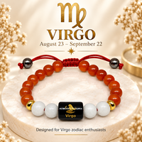Bracelet en cornaline du zodiaque Vierge avec perle noire gravée et pierres blanches, tendance mode, style Feng Shui