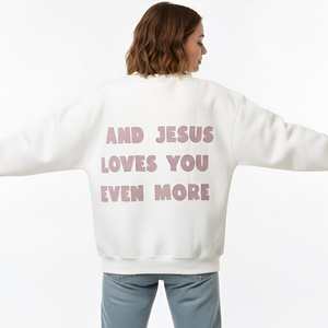 Sweat-shirt personnalisé avec logo brodé et slogan imprimé 'Je t'aime autant', sweat-shirt à col rond en coton unisexe, vente en gros, ODM - Product Image 2