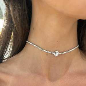 Diamond Tennis Necklaces <b>Cluster</b> Mix Cut Lab Grown 14K Solid Gold 16 Inch Adjustable Luxury Statement Choker Jewelry Manufacture - Product Image 2