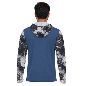Men's Heat-Transfer Printed <b>Long</b> <b>Sleeve</b> Pullover Hoodie Quick Dry Breathable UPF 50 Fishing Wear 100% Polyester <b>Blue</b> Gray - Product Image 2