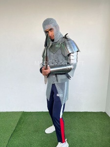 Armadura de Caballero de Acero Plateado, Pechera Completa con Protectores de Brazos, Capucha de Malla, Estilo Medieval Gótico, Disfraz de Cosplay - Product Image 5