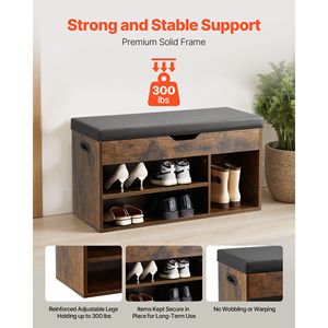 Panca Portascarpe da Ingresso 80,5 x 30,5 x 44,5 cm con Capacità di 136 kg, Organizer Sollevabile per Scarpe e Seduta Imbottita - Product Image 3