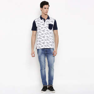 Camisa Polo Blanca para Hombre, Diseño con Estampado Completo y Mangas en Contraste, Transpirable, de Algodón, Informal, de Manga Corta, para Verano - Product Image 1