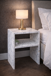 Mesa Auxiliar de Mármol Blanco Carrara de Lujo, Mesa de Noche Moderna de Piedra con Estante Abierto, Muebles Contemporáneos para Sala de Estar - Product Image 3