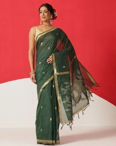 Sari en coton mélangé tissé Jamdani KV - Product Image 3