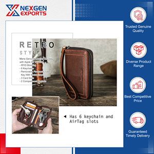 Vintage PU Leather Car Key <b>Holder</b> with <b>Wallet</b> Card Slots RFID Blocking Zipper Closure Letter Pattern Low Cost - Product Image 2