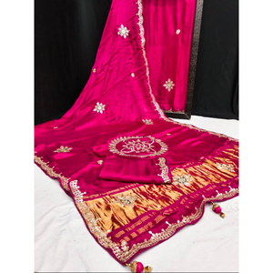 Sari indio en tela de seda pura con trabajo artesanal pesado Gotapatti - Product Image 1