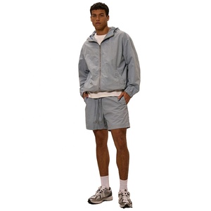 Ensemble short coupe-vent de sport décontracté pour hommes Veste en nylon respirante avec col à capuche Vêtements d'extérieur légers - Product Image 1