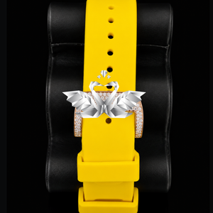 Custom Luxury Iced Out Moissanite <b>Skeleton</b> Chronograph <b>Watch</b> for Men, Yellow Rubber Strap, Full Diamond Paved Hip Hop Wristwatch - Product Image 3