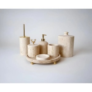 Nouveauté : Ensemble de salle de bain rond en marbre, six pièces, style minimaliste, facile à nettoyer - Product Image 4