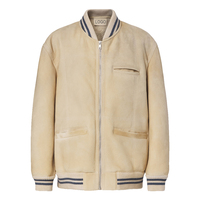 Blouson Bomber Femme Personnalisé en Peau de Mouton Véritable Beige avec Bordure Côtelée en Laine, Fermeture Éclair sur le Devant, Coupe Ample, Vêtement d'Hiver de Luxe, OEM, Marque Privée