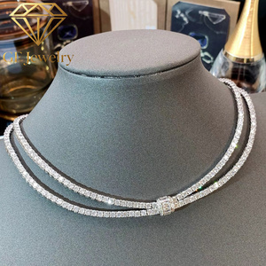 Collar de tenis de doble capa de oro blanco de 14K con diamantes cultivados en laboratorio, estilo Old Money, apilable, llamativo, para la noche, joyería para la clavícula - Product Image 2
